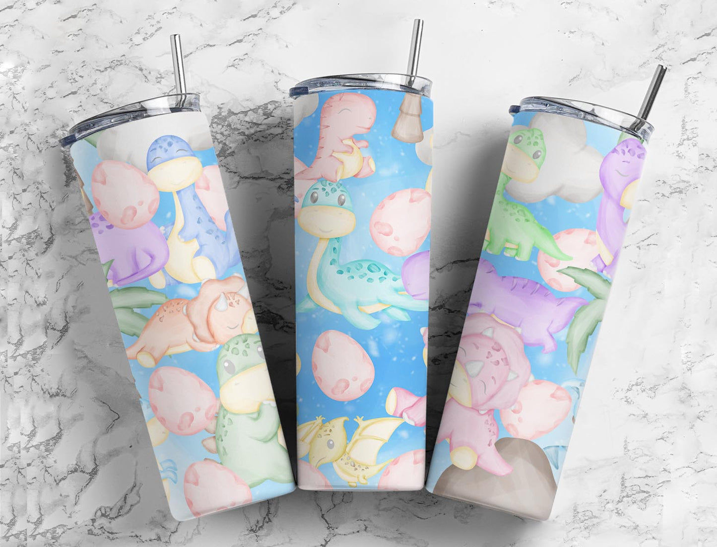 Watercolor girl dinosaur 20oz Sublimation Tumbler Designs, 9.2 x 8.3” Straight Skinny Tumbler Wrap PNG