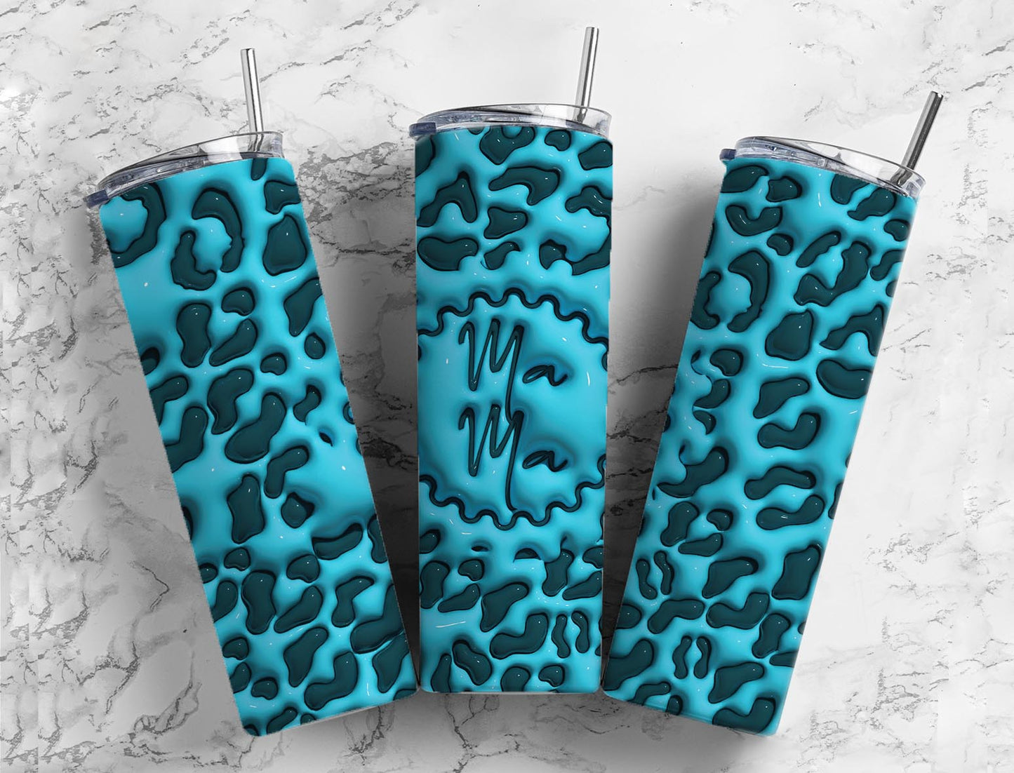 3D Leopard Mom 20oz Sublimation Tumbler Designs, Leopard Blue 9.2 x 8.3”  Tumbler Png, Digital Download