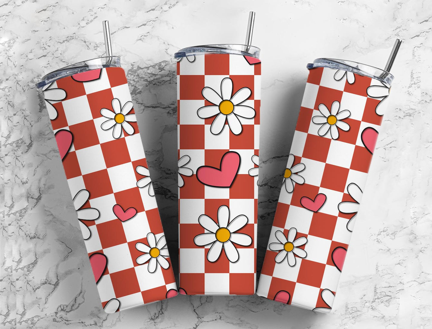 Chequered Love Heart 20oz Sublimation Tumbler Designs,  9.2 x 8.3” Straight Skinny Tumbler, Tumbler Wrap PNG