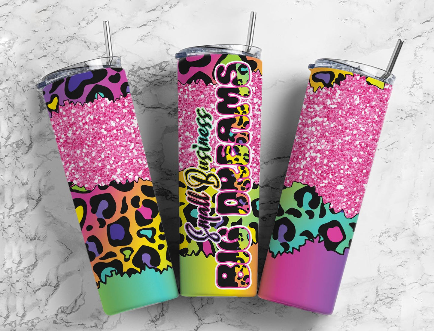 Small Business Big Dreams 20oz Sublimation Tumbler Designs,Glitter Leoprd  9.2 x 8.3” Straight Skinny Tumbler Wrap PNG