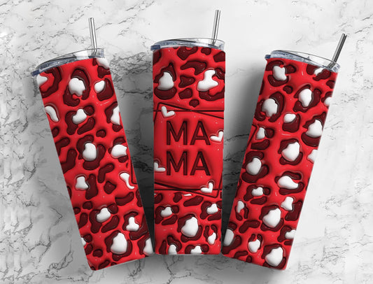 3D Mama 20oz Sublimation Tumbler Designs, Leopard Red Mom 9.2 x 8.3”  Tumbler Png, Digital Download