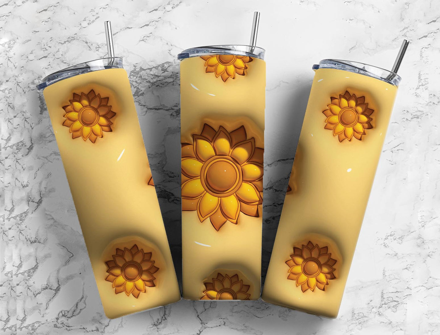 3D Sunflower 20oz Sublimation Tumbler Designs, Flower Design 9.2 x 8.3”  Tumbler Png, Digital Download