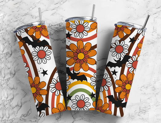 Retro Fall Bat 20oz Sublimation Tumbler Designs, Spooky 9.2 x 8.3” Straight Skinny Tumbler, Tumbler Wrap PNG