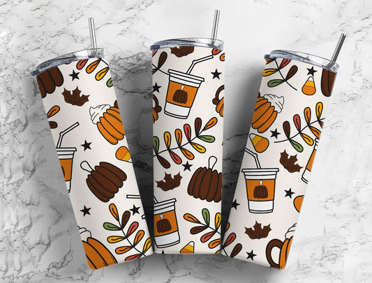 Pumpkin Spice Latte 20oz Sublimation Tumbler Designs, Fall  9.2 x 8.3” Straight Skinny Tumbler, Tumbler Wrap PNG (1)