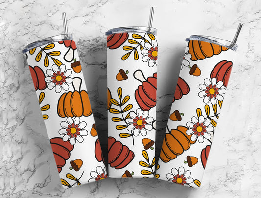 Retro Pumkin Acorn 20oz Sublimation Tumbler Designs, Fall  9.2 x 8.3” Straight Skinny Tumbler, Tumbler Wrap PNG