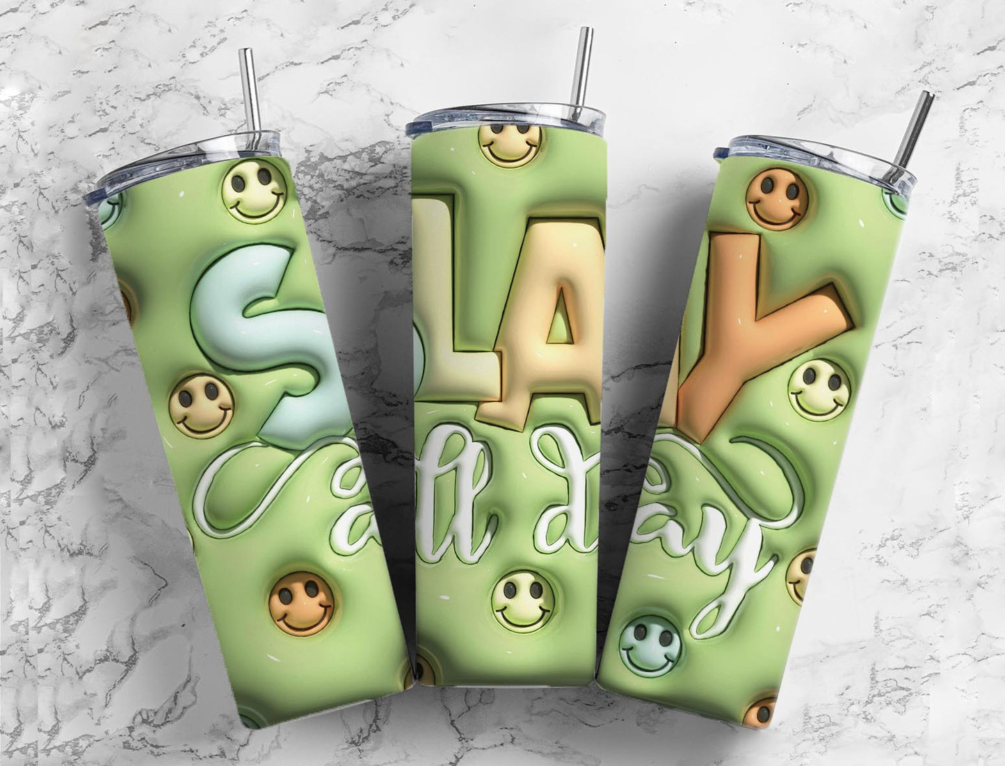 Slay All Day 20oz Sublimation Tumbler Designs, 3D Inflated 9.2 x 8.3”  Tumbler Png, Digital Download