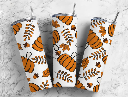 Traditional Fall Pumpkin 20oz Sublimation Tumbler Designs, Retro 9.2 x 8.3” Straight Skinny Tumbler, Tumbler Wrap PNG