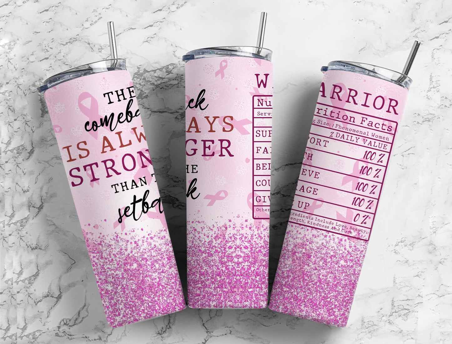 Breast cancer comeback warrior glitter 20oz Sublimation Tumbler Designs, 9.2 x 8.3” Straight Skinny Tumbler Wrap PNG