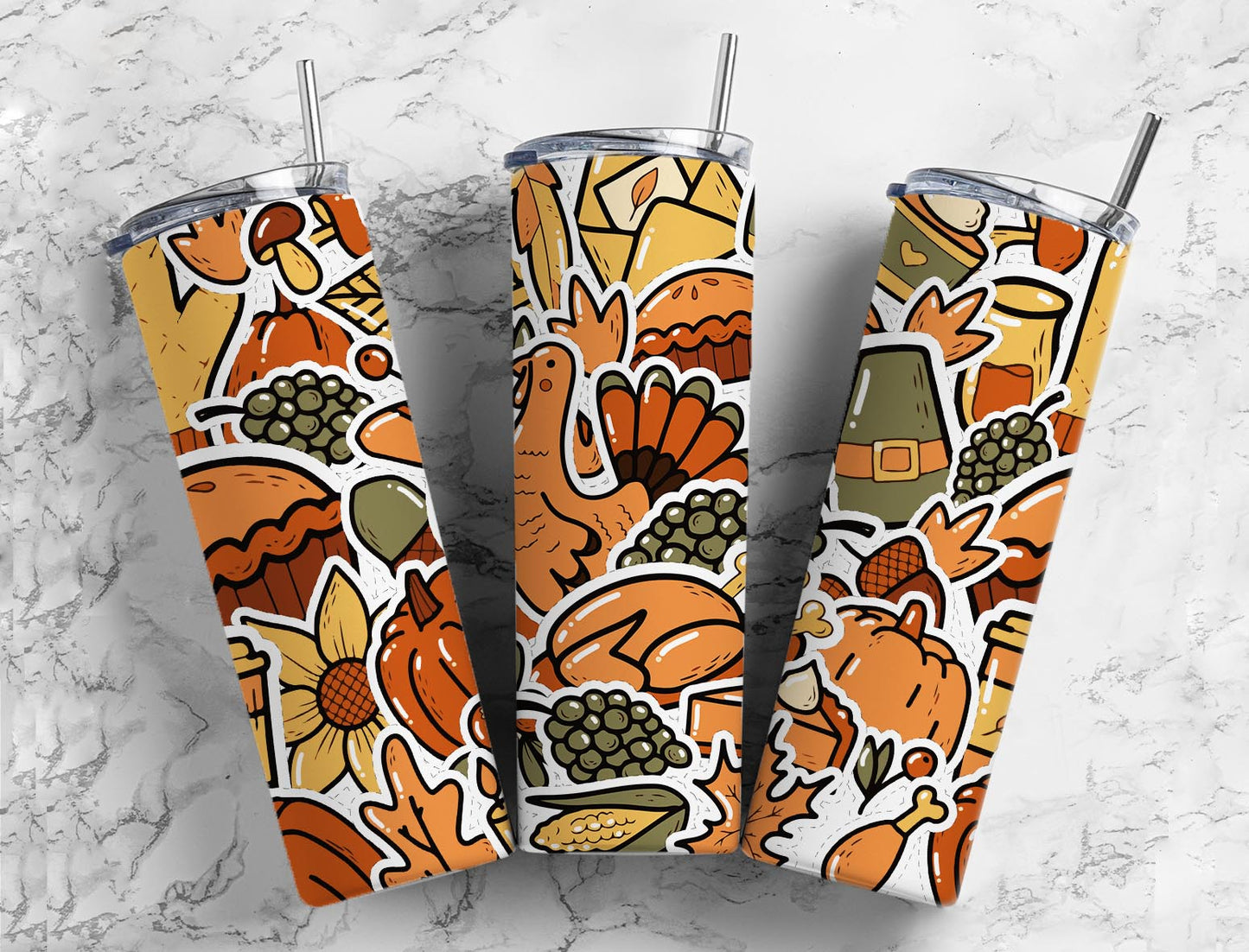 Turkey Pie Feast fall 20oz Sublimation Tumbler Designs, 9.2 x 8.3” Straight Skinny Tumbler Wrap PNG