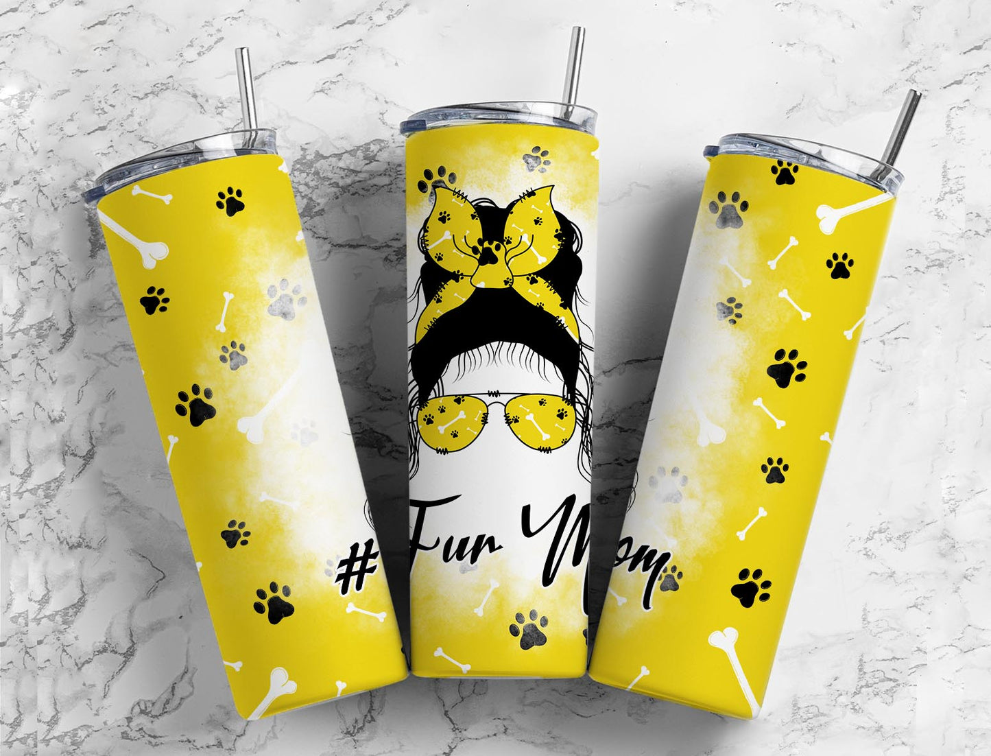 Yellow Fur Mom Paw Print 20oz Sublimation Tumbler Designs, 9.2 x 8.3” Straight Skinny Tumbler Wrap PNG