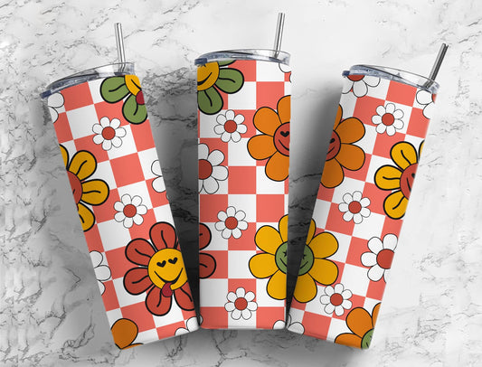 Retro Hippy Chequered 20oz Sublimation Tumbler Designs, Fall 9.2 x 8.3” Straight Skinny Tumbler, Tumbler Wrap PNG