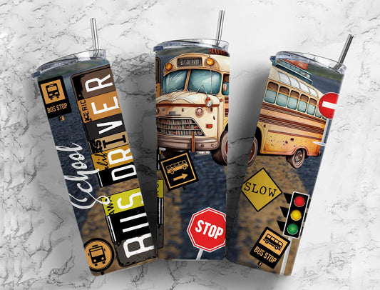 School Bus driver 20oz Sublimation Tumbler Designs, 9.2 x 8.3” Straight Skinny Tumbler Wrap PNG