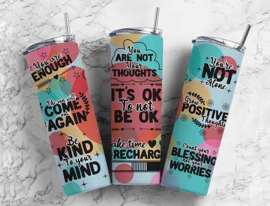 Positivity sayings 20oz Sublimation Tumbler Designs, colorful rainbow 9.2 x 8.3” Straight Skinny Tumbler Wrap PNG