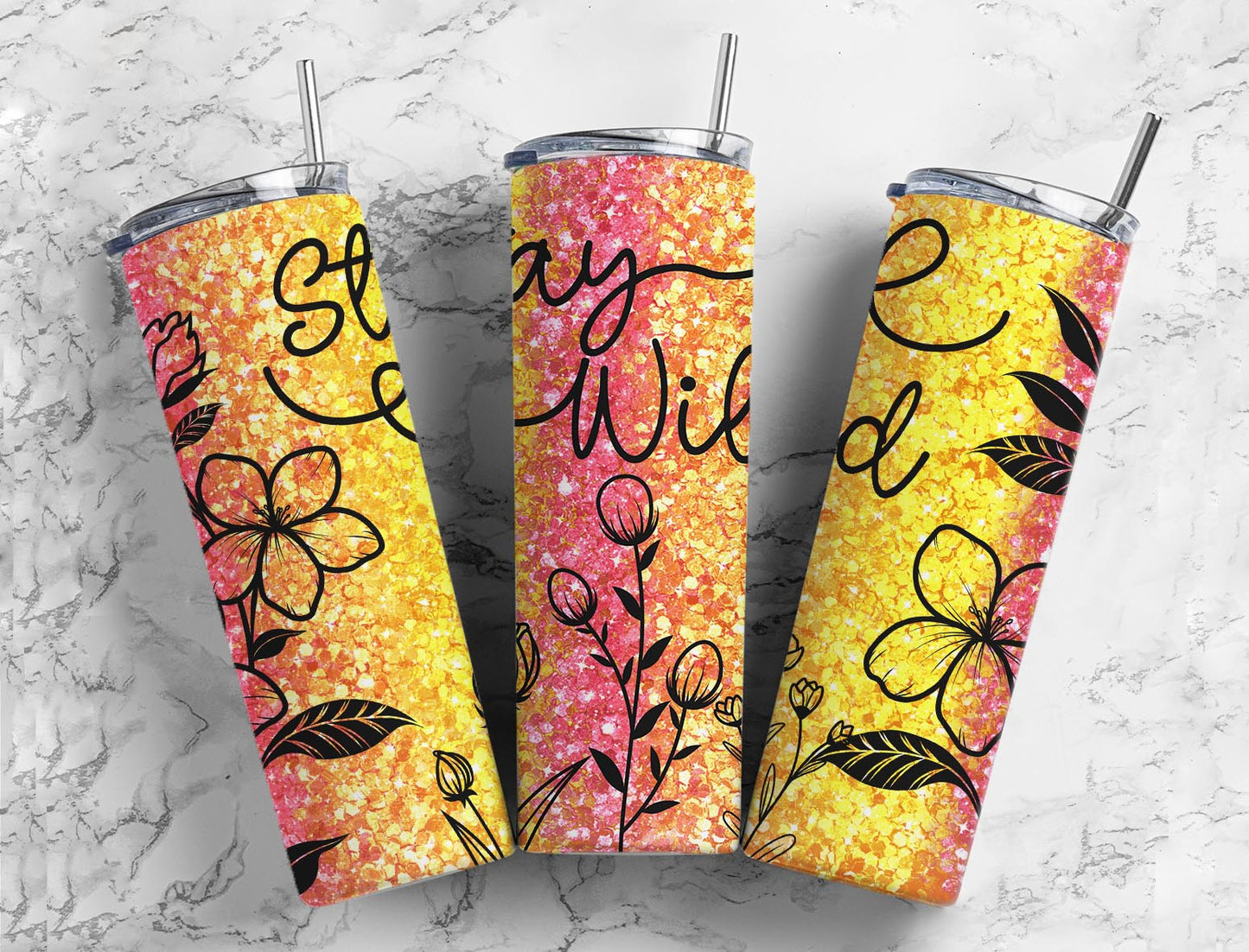 Stay Wild Glitter 20oz Sublimation Tumbler Designs, Quote 9.2 x 8.3” Straight Skinny Tumbler, Tumbler Wrap PNG