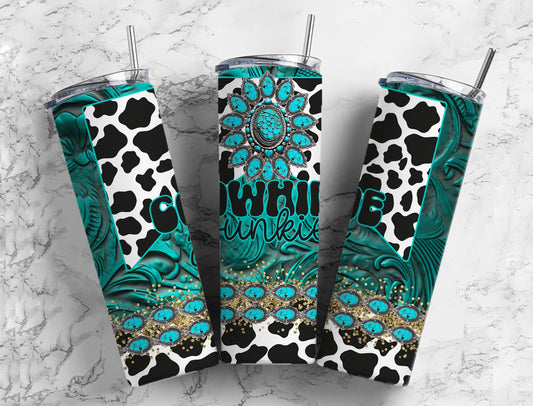 Country Cowhide Junkie 20oz Sublimation Tumbler Designs, Rancher 9.2 x 8.3” Straight Skinny Tumbler, Tumbler Wrap PNG