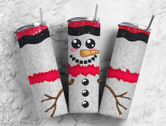 Winter Frosty Snowman 20oz Sublimation Tumbler Designs, Snowball 9.2 x 8.3” Straight Skinny Tumbler, Tumbler Wrap PNG