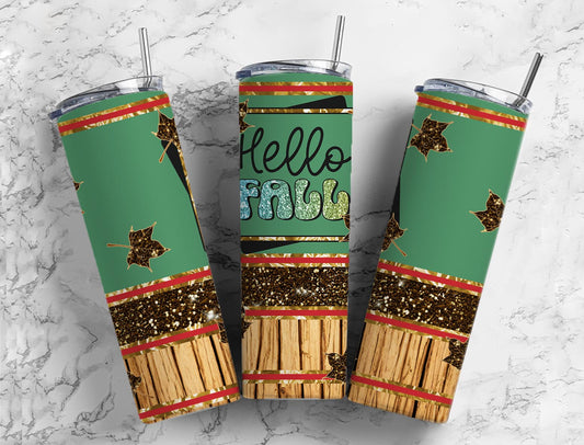 Hello Fall Seasonal 20oz Sublimation Tumbler Designs,  9.2 x 8.3” Straight Skinny Tumbler, Tumbler Wrap PNG