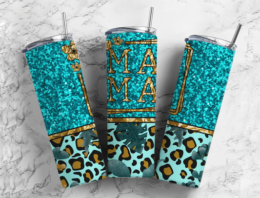 Aqua Mom Mama 20oz Sublimation Tumbler Designs, Rhinestone 9.2 x 8.3” Straight Skinny Tumbler, Tumbler Wrap PNG