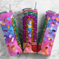 Rainbow Glitter Pencil School 20oz Sublimation Tumbler Designs, Teacher 9.2 x 8.3” Straight Skinny Tumbler, Tumbler Wrap PNG