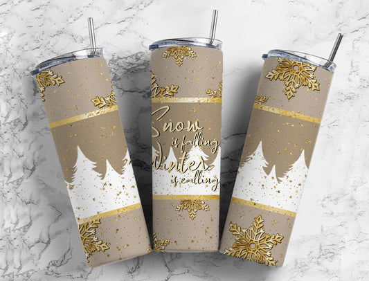 Snow Is Falling Winter 20oz Sublimation Tumbler Designs, Snowflake 9.2 x 8.3” Straight Skinny Tumbler, Tumbler Wrap PNG