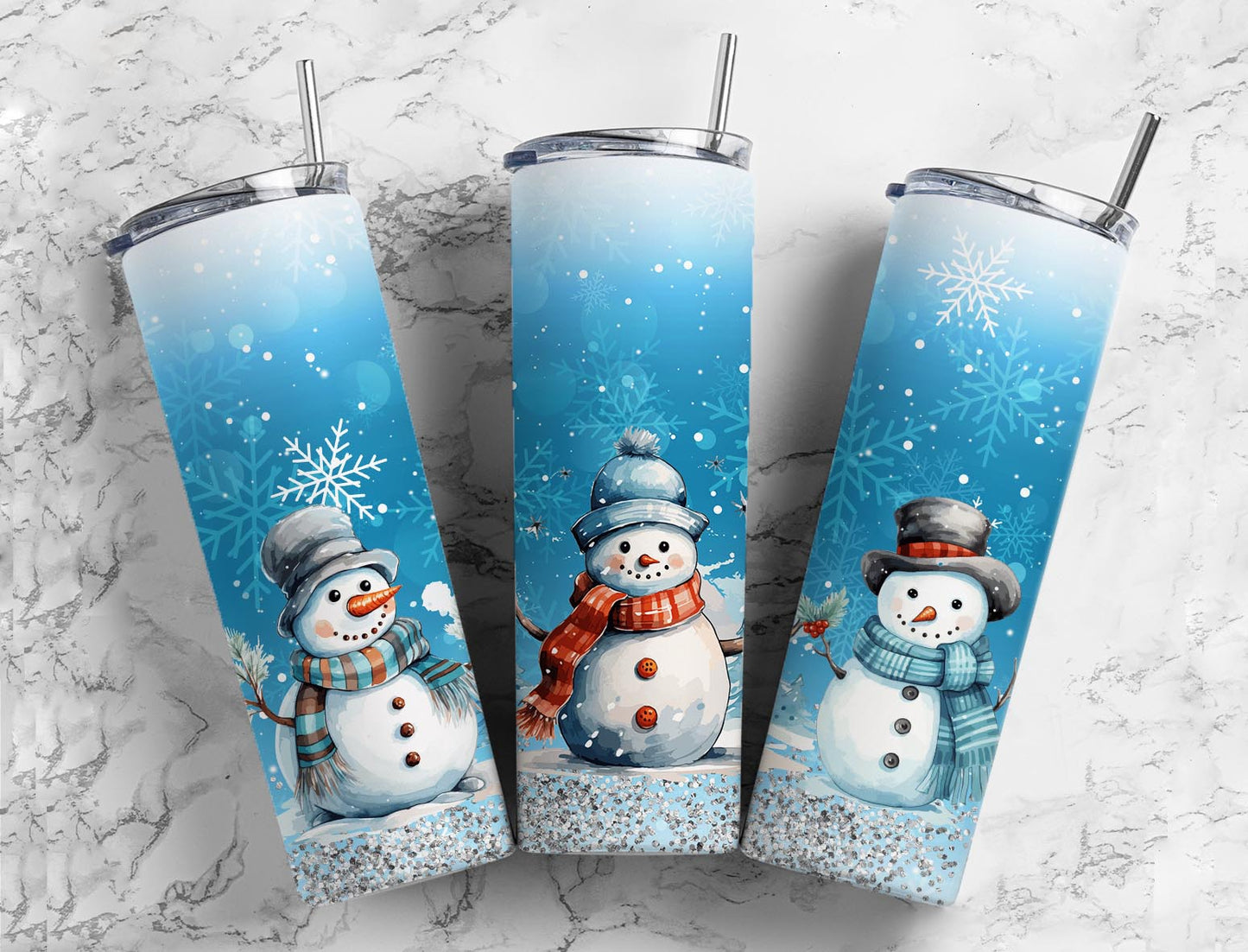 Winter Snowman Frosty 20oz Sublimation Tumbler Designs, Snowball Fight 9.2 x 8.3” Straight Skinny Tumbler, Tumbler Wrap PNG