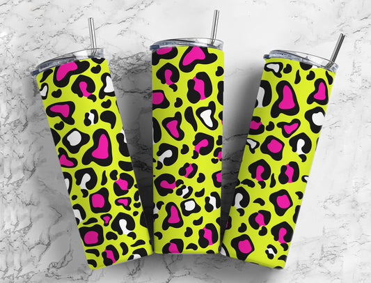 Pink Yellow Leopard Print 20oz Sublimation Tumbler Designs, Skin 9.2 x 8.3” Straight Skinny Tumbler, Tumbler Wrap PNG