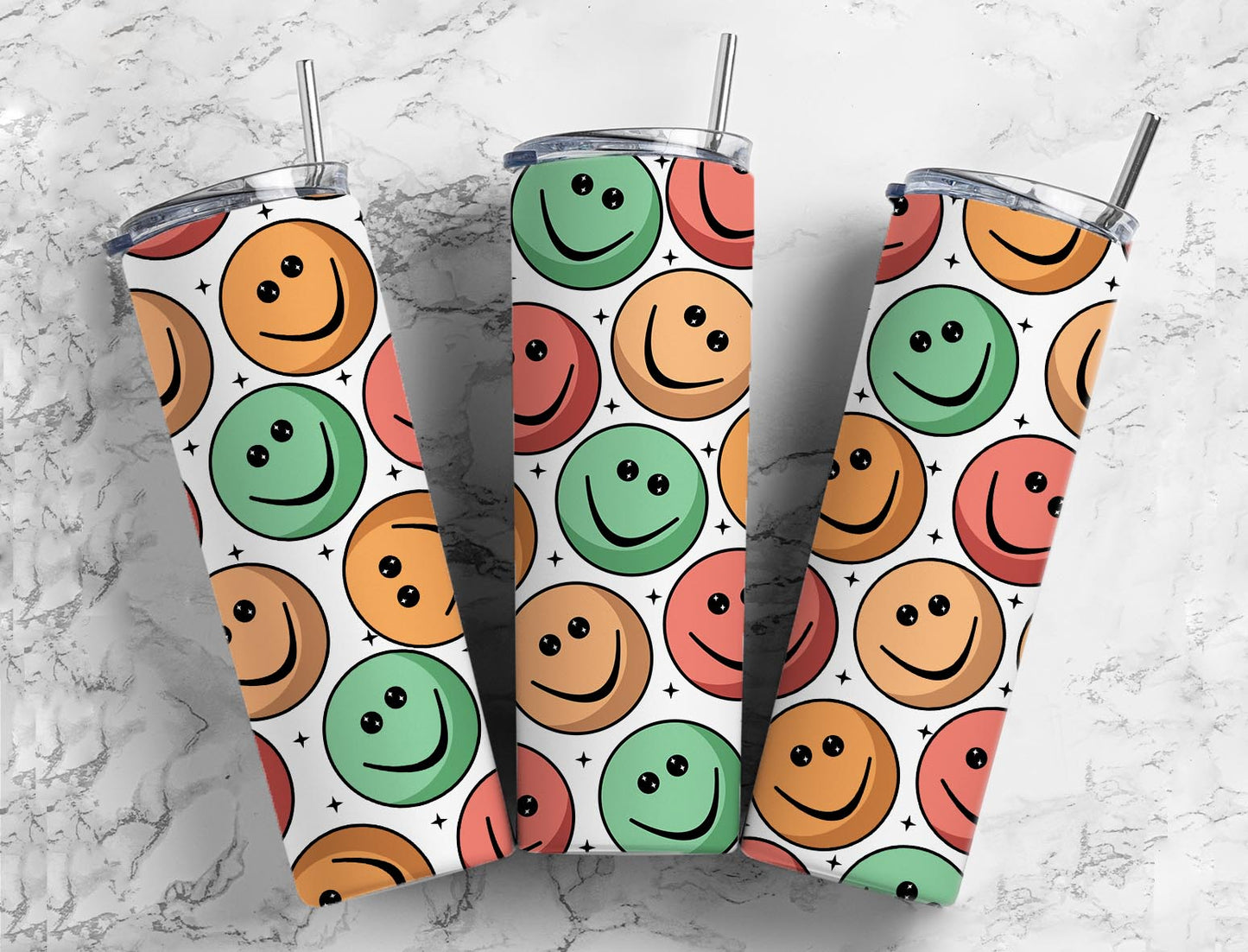 Smile Emoji Face 20oz Sublimation Tumbler Designs, Candy 9.2 x 8.3” Straight Skinny Tumbler, Tumbler Wrap PNG