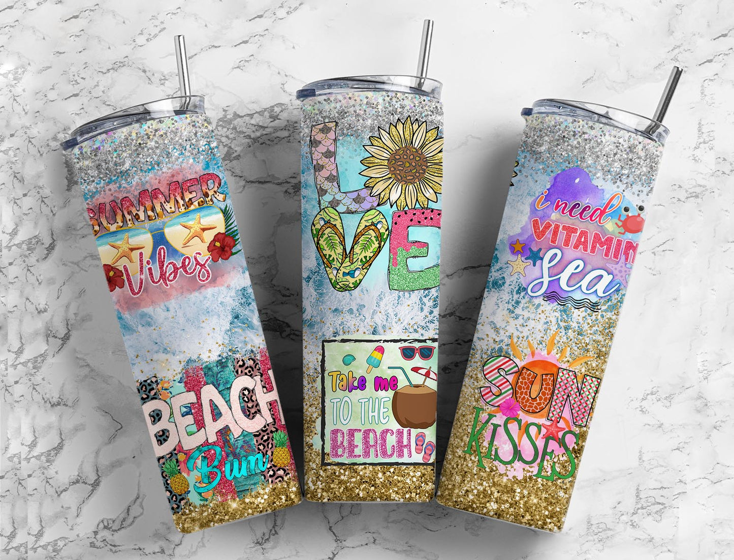 Summer Love 20oz Sublimation Tumbler Designs, Summer Glitter 9.2 x 8.3”  Tumbler Png, Digital Download