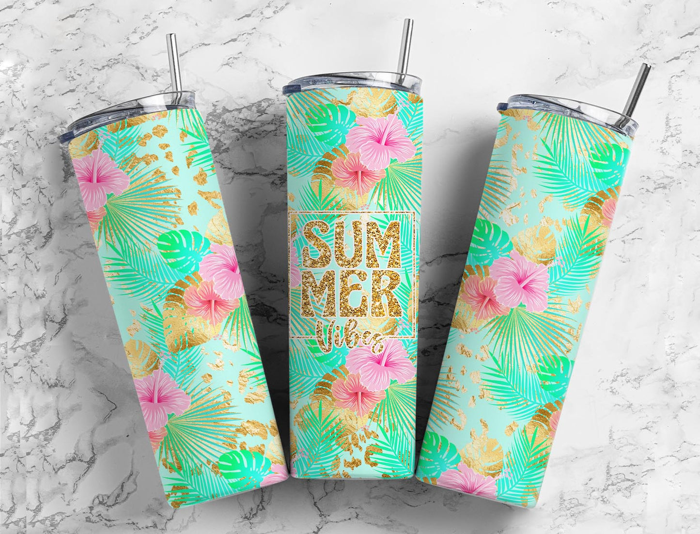 Summer Vibes 20oz Sublimation Tumbler Designs, Blue Summer 9.2 x 8.3”  Tumbler Png, Digital Download