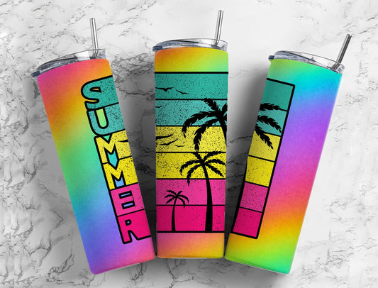 Rainbow Summer 20oz Sublimation Tumbler Designs, RAinbow 9.2 x 8.3”  Tumbler Png, Digital Download