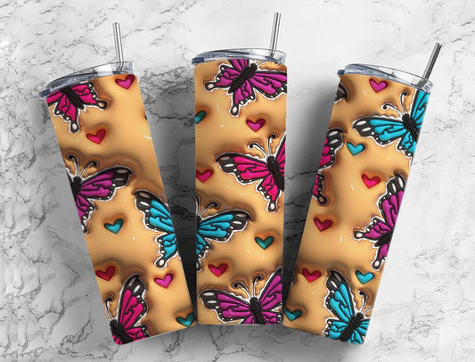 Colored Butterfly 20oz Sublimation Tumbler Designs, 3D Inflated 9.2 x 8.3”  Tumbler Png, Digital Download