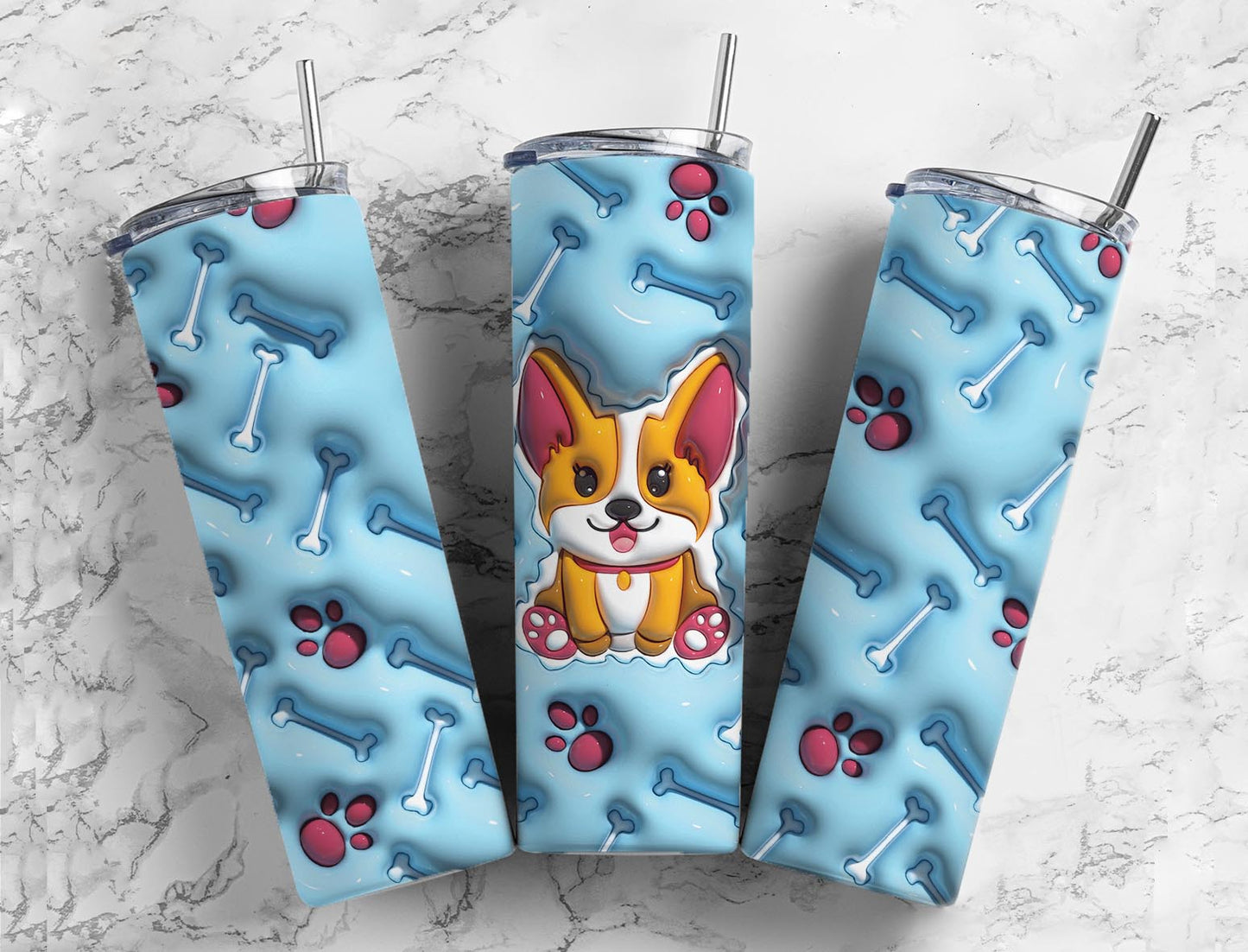 Dog Bone 20oz Sublimation Tumbler Designs, 3D Inflated 9.2 x 8.3”  Tumbler Png, Digital Download