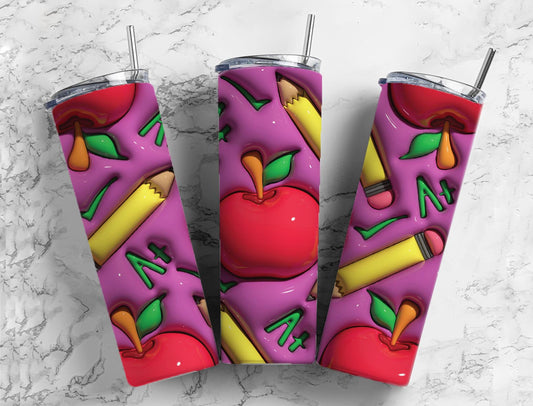 Apple Pencil 20oz Sublimation Tumbler Designs, 3D Inflated 9.2 x 8.3”  Tumbler Png, Digital Download