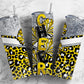 Cheerleading pom pom 20oz Sublimation Tumbler Designs, yellow leopard print 9.2 x 8.3” Straight Skinny Tumbler Wrap PNG