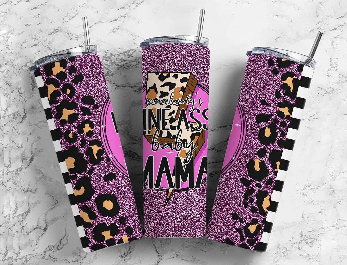 Baby mama 20oz Sublimation Tumbler Designs, Leopard print 9.2 x 8.3” Straight Skinny Tumbler Wrap PNG