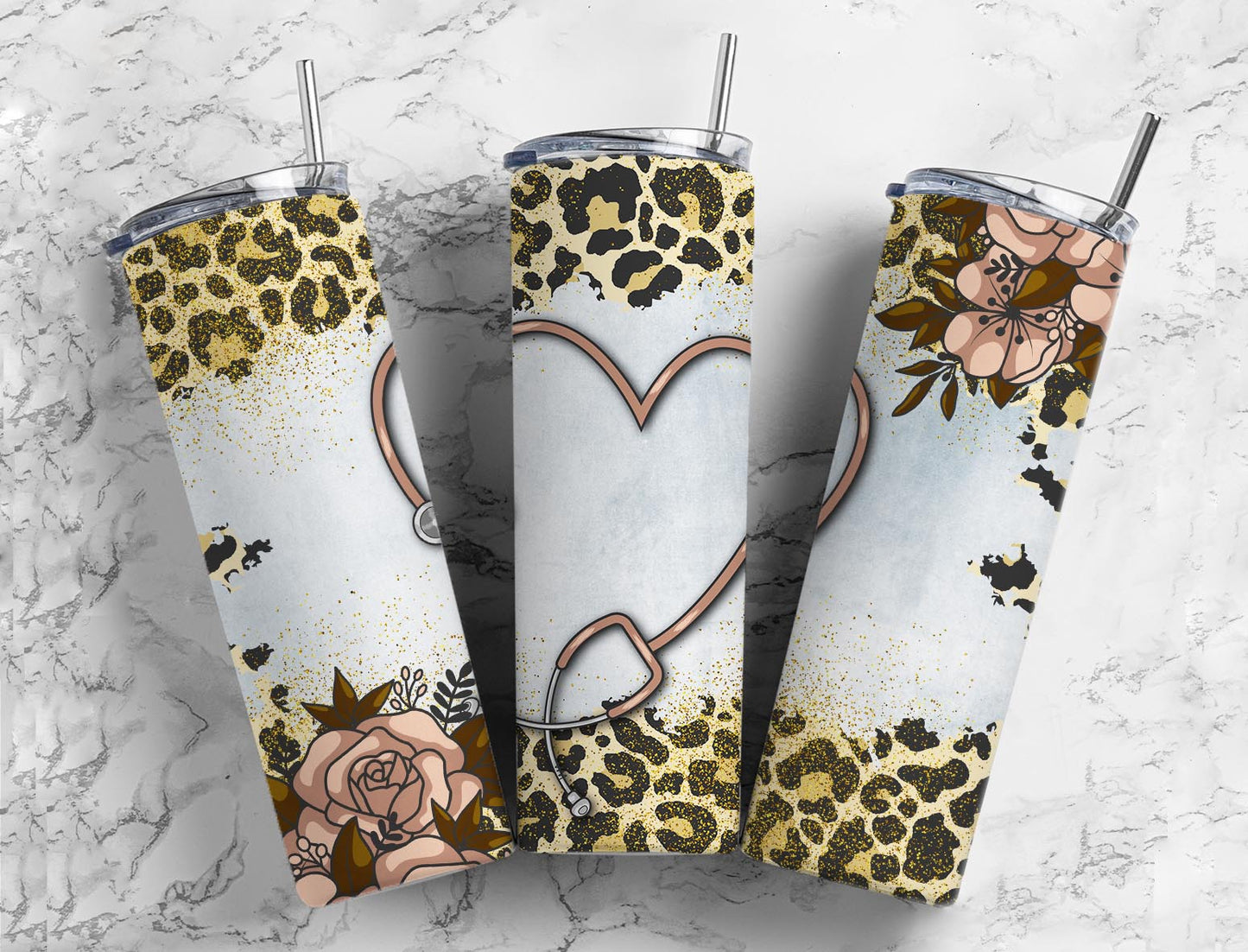 Stethoscope love heart 20oz Sublimation Tumbler Designs, Doctor nursing 9.2 x 8.3” Straight Skinny Tumbler Wrap PNG