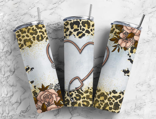 Stethoscope love heart 20oz Sublimation Tumbler Designs, Doctor nursing 9.2 x 8.3” Straight Skinny Tumbler Wrap PNG