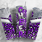 Cheerleader pom poms 20oz Sublimation Tumbler Designs, Purple leopard print 9.2 x 8.3” Straight Skinny Tumbler Wrap PNG