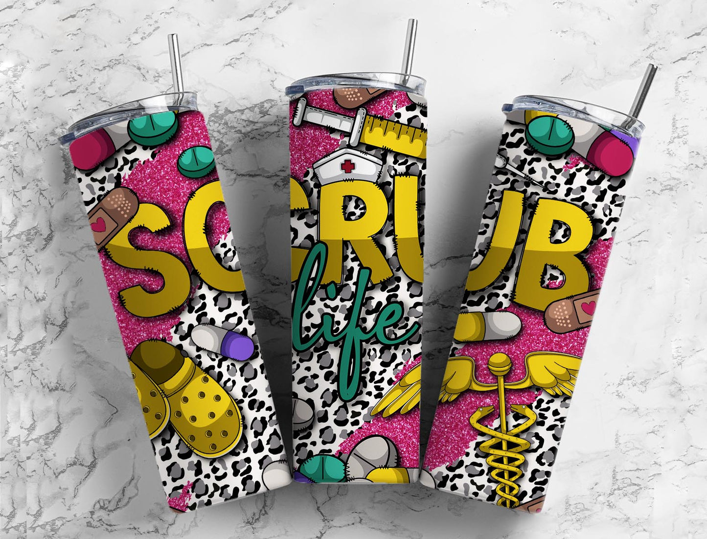 Scrub life 20oz Sublimation Tumbler Designs, nursing hospital 9.2 x 8.3” Straight Skinny Tumbler Wrap PNG