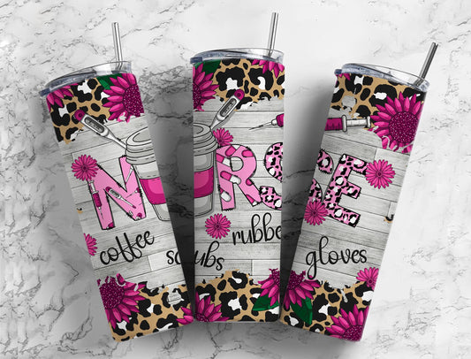 Coffee scrubs rubber gloves 20oz Sublimation Tumbler Designs, nursing hospital 9.2 x 8.3” Straight Skinny Tumbler Wrap PNG