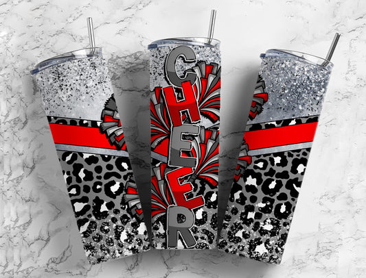 Cheerleader pom poms 20oz Sublimation Tumbler Designs, Red and black 9.2 x 8.3” Straight Skinny Tumbler Wrap PNG