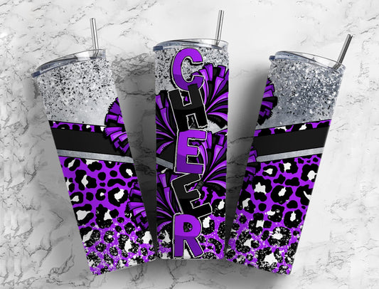 Cheerleader pom poms 20oz Sublimation Tumbler Designs, Purple and black 9.2 x 8.3” Straight Skinny Tumbler Wrap PNG