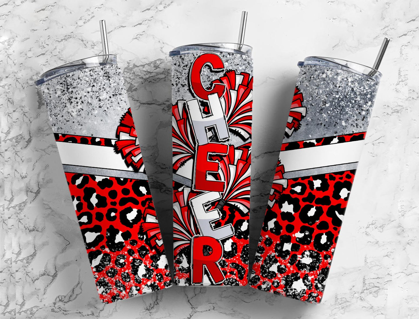 Cheerleader pom poms 20oz Sublimation Tumbler Designs, Red and white 9.2 x 8.3” Straight Skinny Tumbler Wrap PNG (1)