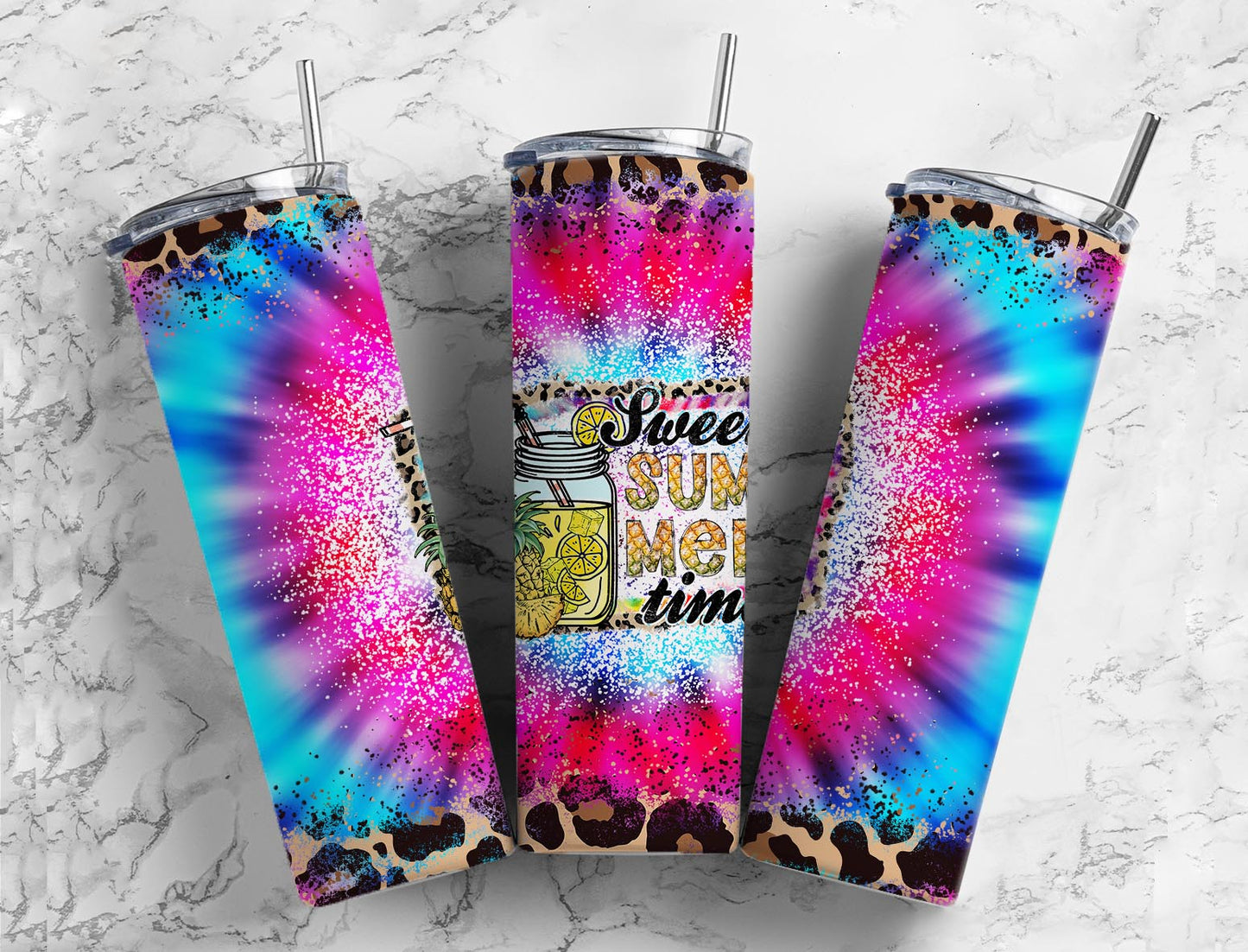 Summer Time 20oz Sublimation Tumbler Designs, Pink Leopard 9.2 x 8.3”  Tumbler Png, Digital Download