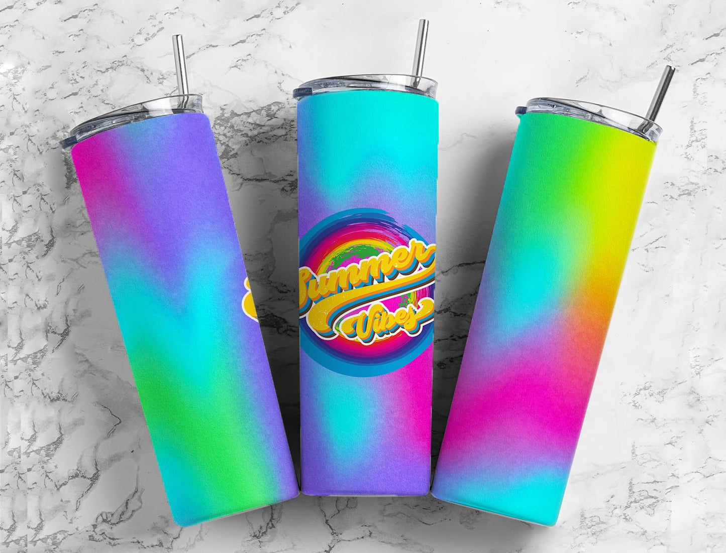 Rainbow Summer 20oz Sublimation Tumbler Designs, Summer Vibes 9.2 x 8.3”  Tumbler Png, Digital Download