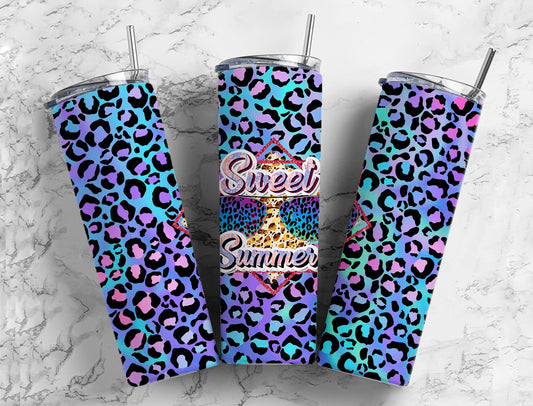 Sweet Summer 20oz Sublimation Tumbler Designs, Blue Leopard 9.2 x 8.3”  Tumbler Png, Digital Download