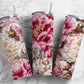 Pink floral 20oz Sublimation Tumbler Designs, embroidery flowers 9.2 x 8.3” Straight Skinny Tumbler Wrap PNG