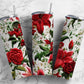 Red roses embroidery 20oz Sublimation Tumbler Designs, floral pattern 9.2 x 8.3” Straight Skinny Tumbler Wrap PNG