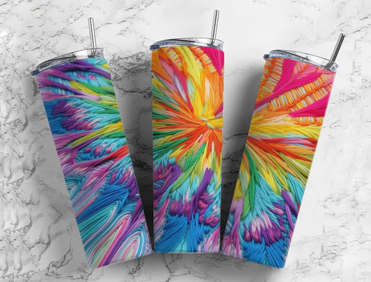 Embroidery colorful 20oz Sublimation Tumbler Designs, rainbow explosion 9.2 x 8.3” Straight Skinny Tumbler Wrap PNG