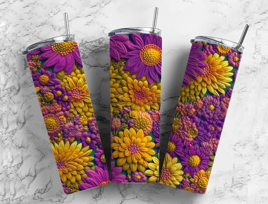 Embroidery floral 20oz Sublimation Tumbler Designs, Colorful flowers 9.2 x 8.3” Straight Skinny Tumbler Wrap PNG (1)